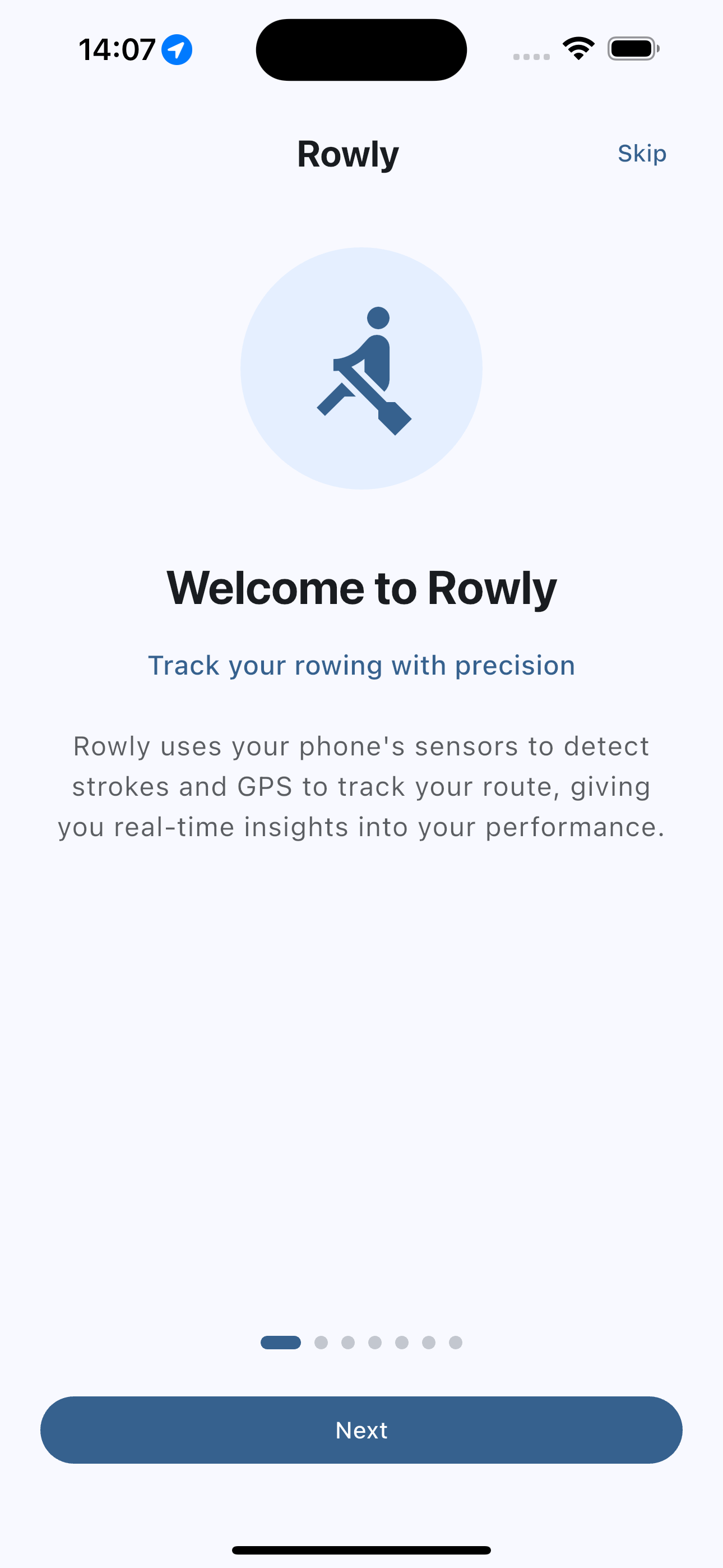 Rowly App Welcome Screen